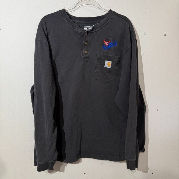 Carhartt Quarter Button Long Sleeve Relaxed Fit Shirt - Size XL Black EAGLE Hit - Picture 1 of 4